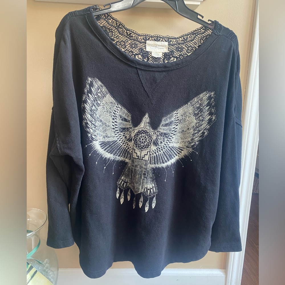 Denim & Supply Ralph Lauren Black Graphic 3/4 Sleeved Sweatshirt - Picture 3 of 8